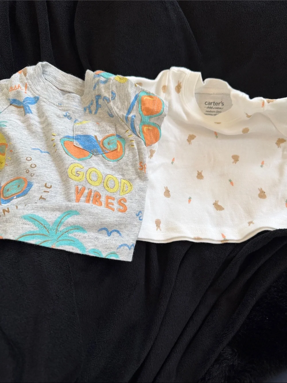 Carter's Gray 'Good Vibes' & White Carrot Print Short Sleeve Tees